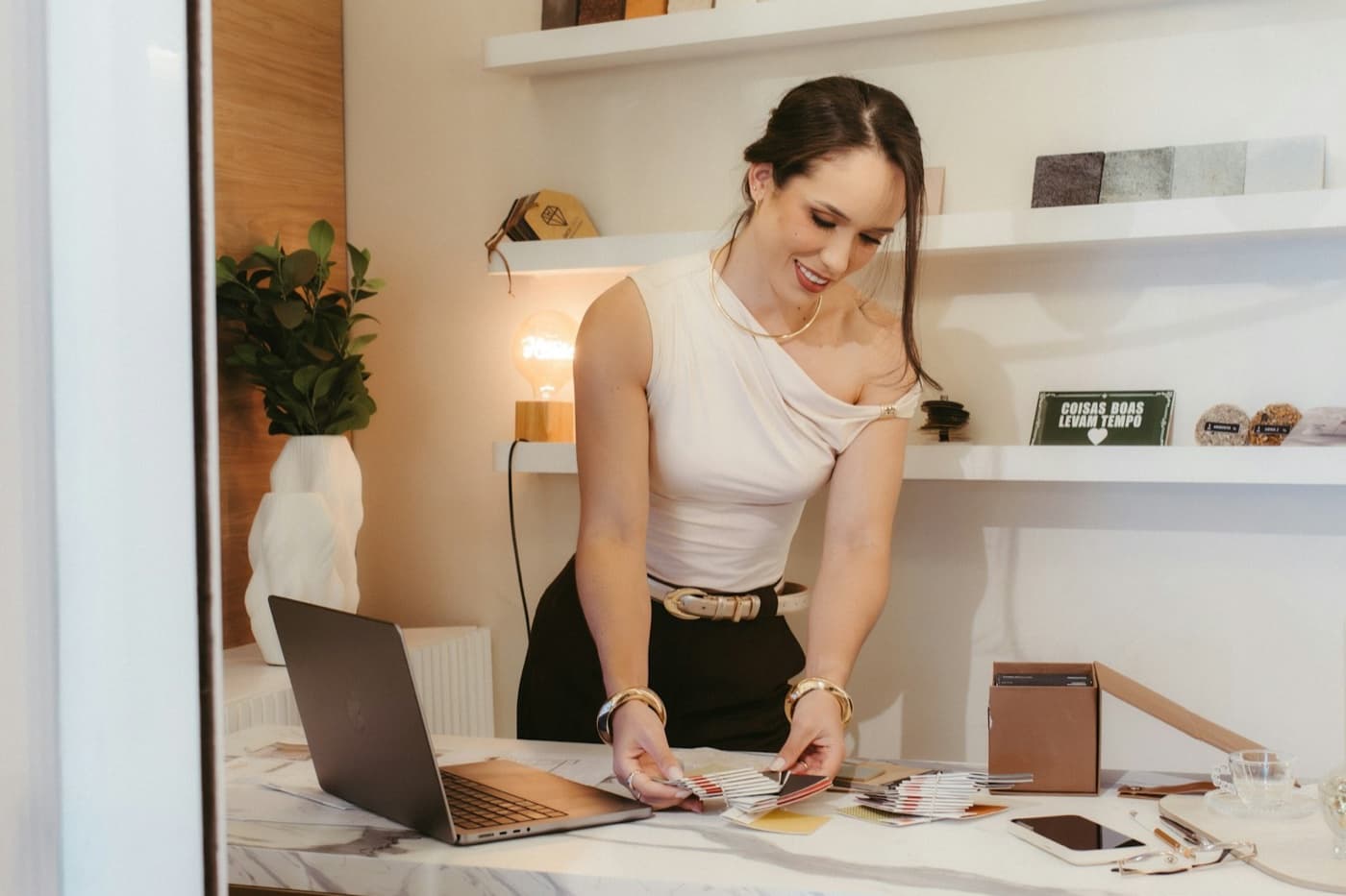 Small business owner managing an online shop